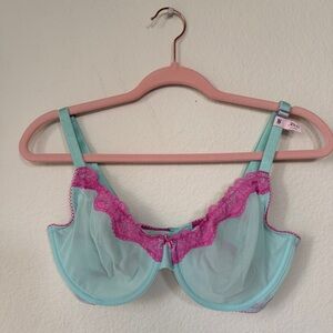 Victoria’s Secret Tease Mint Mesh Lace Bra 36DD Y2K Coquette Sheer Unlined